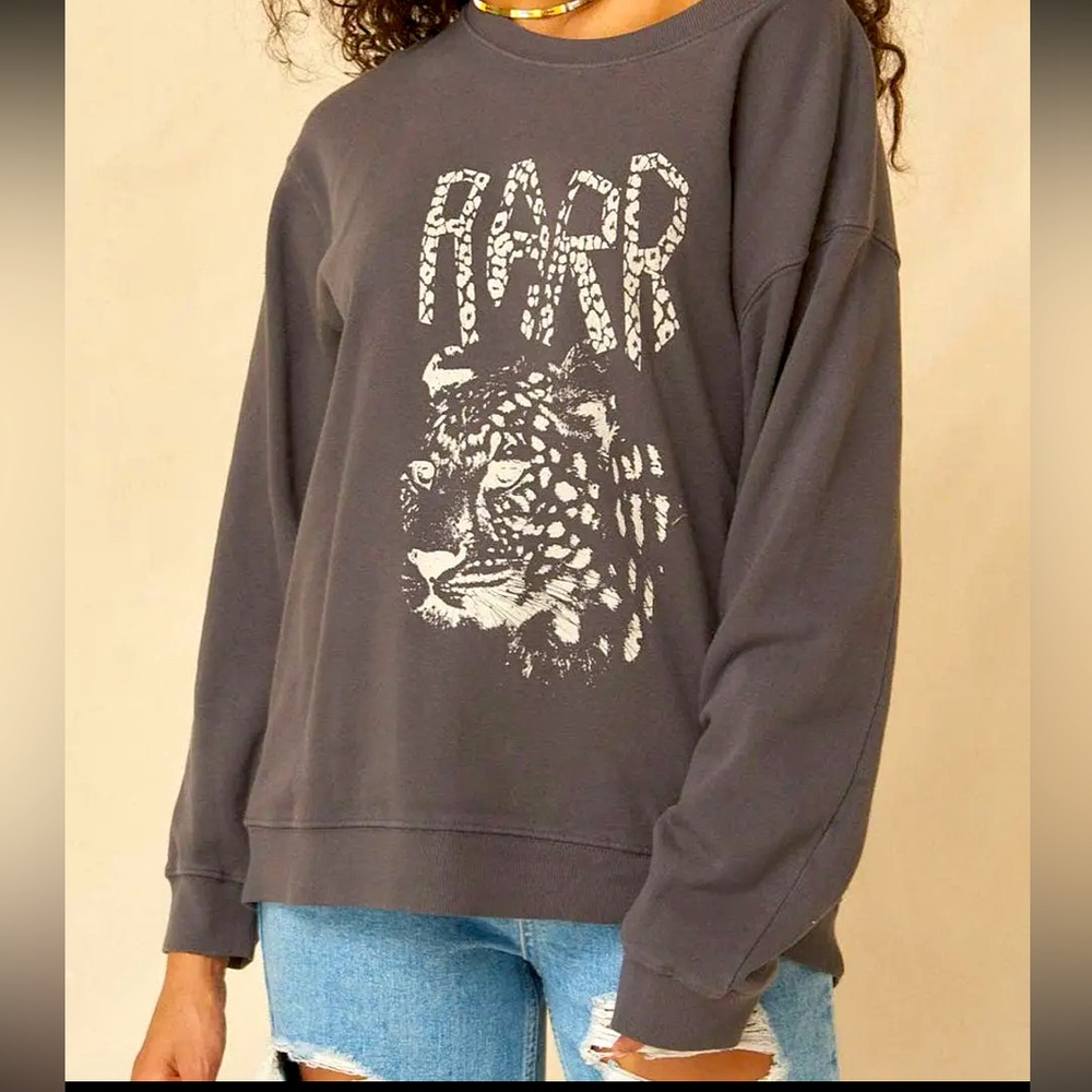 Vintage Canvas  leopard mineral wash super soft off the shoulder  sweatshirt